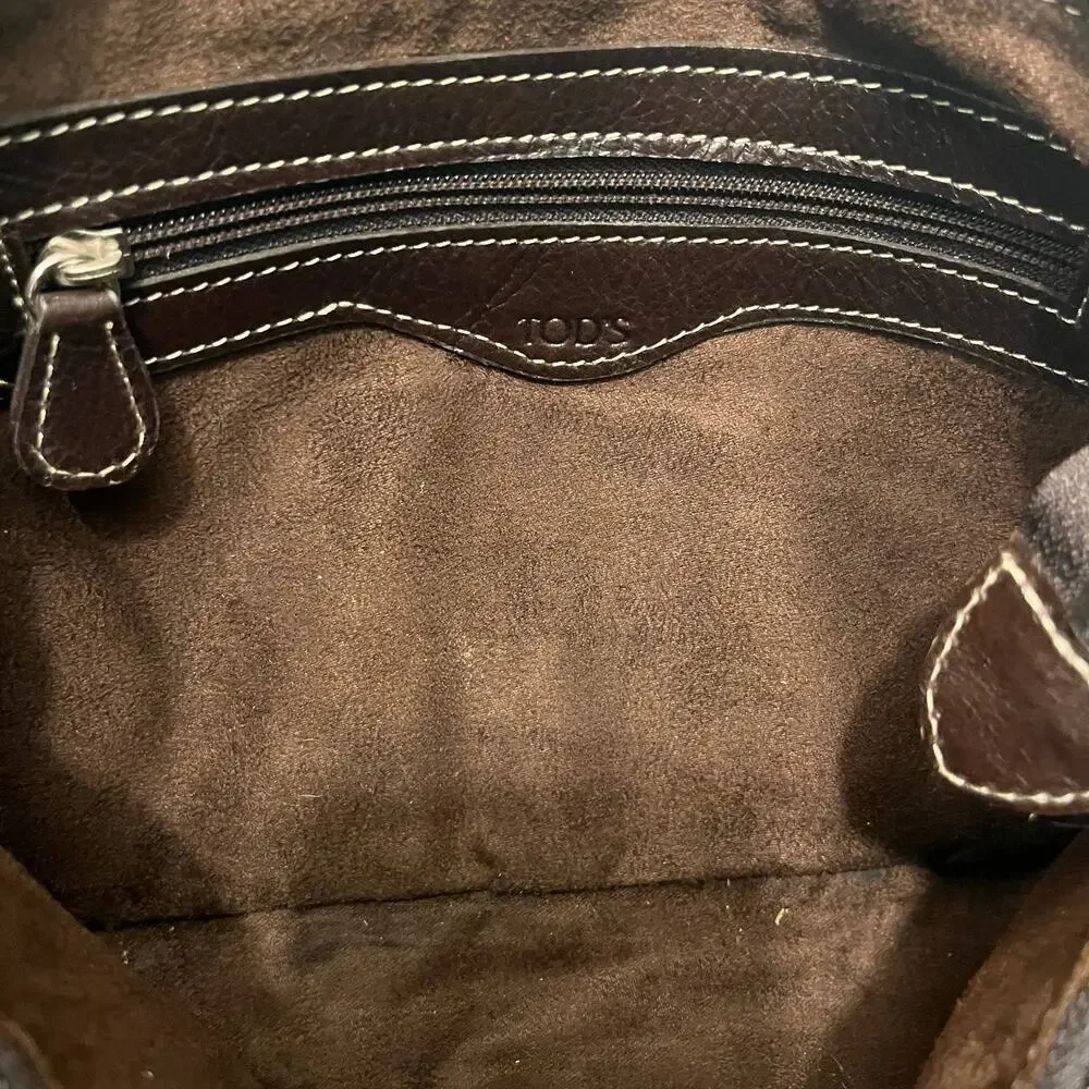 TOD'S Shoulder Bag Brown Leather Hobo Purse Minimalist Quiet Luxury Y2K Italy